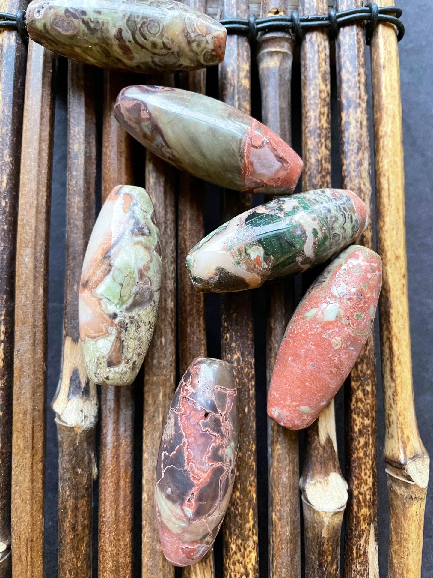 Natural Ocean Jasper Stone Pendant. 14x50mm Tuba Shape Pendant. Gorgeous Brown Orange Color Gemstone Pendant