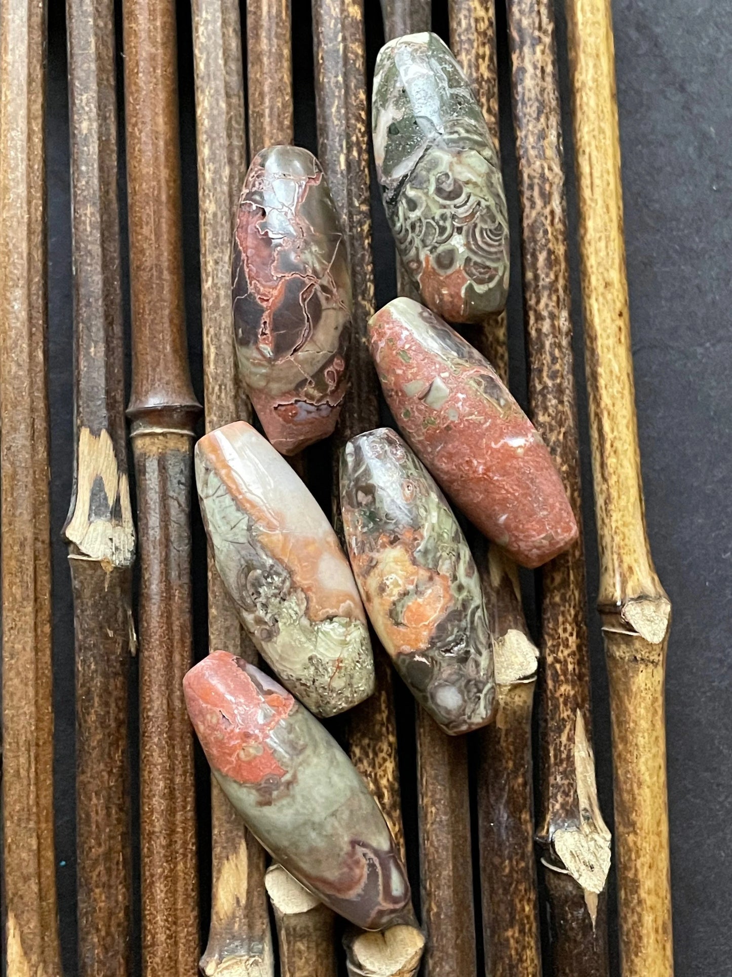 Natural Ocean Jasper Stone Pendant. 14x50mm Tuba Shape Pendant. Gorgeous Brown Orange Color Gemstone Pendant