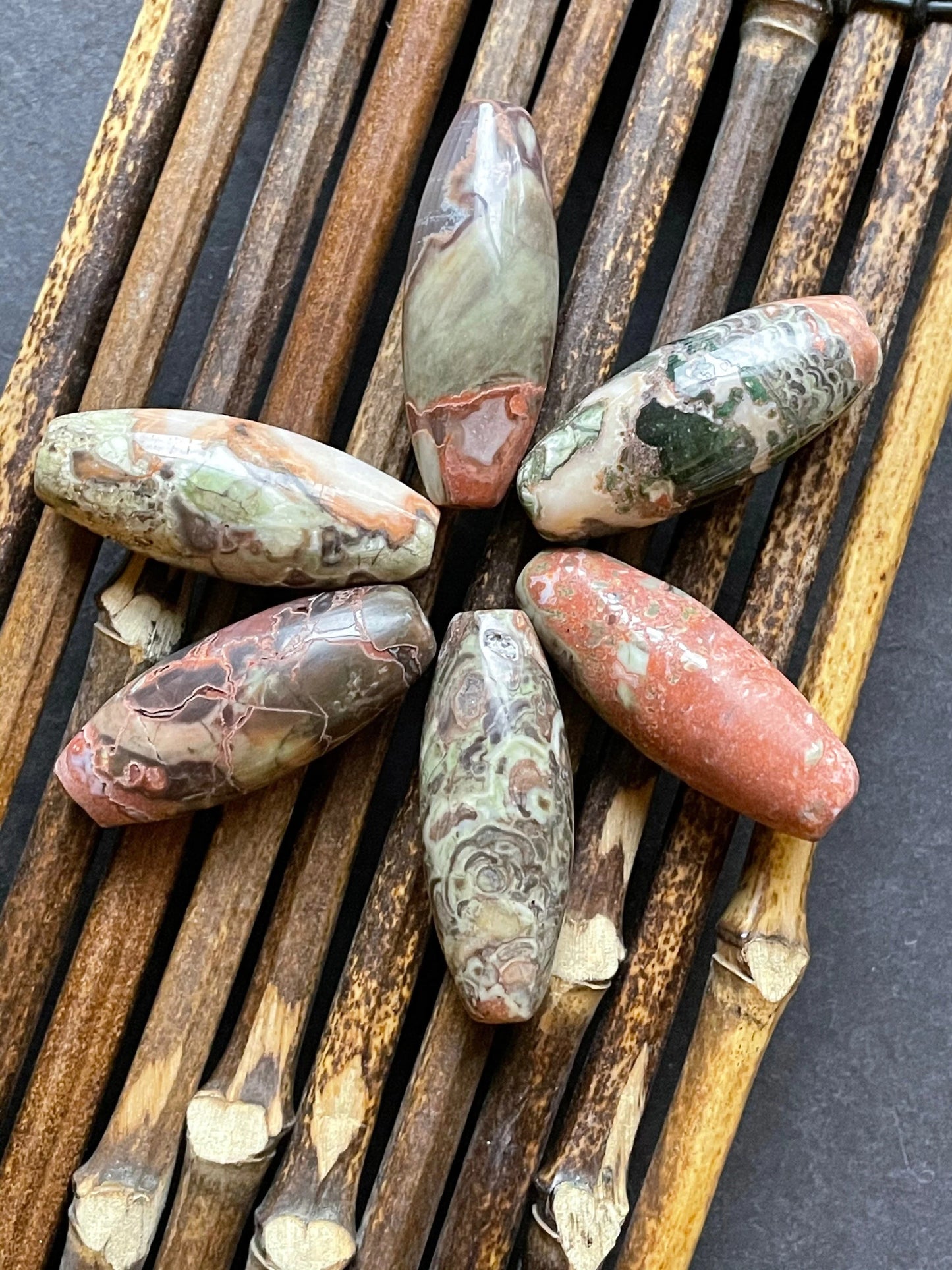 Natural Ocean Jasper Stone Pendant. 14x50mm Tuba Shape Pendant. Gorgeous Brown Orange Color Gemstone Pendant