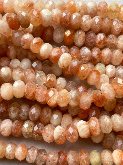 Natural fire sunstone bead. Faceted 5x7mm 6x10mm Rondelle bead. Gorgeous natural orange red fire color sunstone bead . Nice quality gemstone