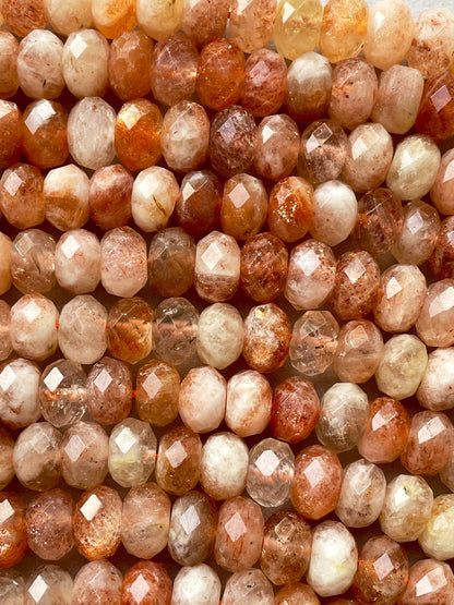 Natural fire sunstone bead. Faceted 5x7mm 6x10mm Rondelle bead. Gorgeous natural orange red fire color sunstone bead . Nice quality gemstone