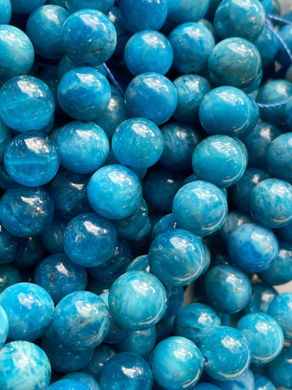 AAA Natural apatite stone bead. 6mm 8mm 10mm 12mm smooth round bead . Beautiful natural blue color gemstone Great quality apattite bead 15.5”