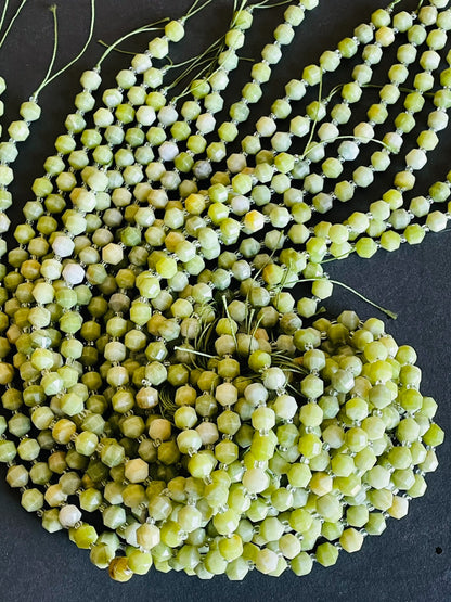 Natural Green Jade Stone Bead . Faceted 8mm 10mm Diamond Cut Shape Bead. Gorgeous Natural Olive Green Jade Gemstone Bead. Full Strand 15.5”