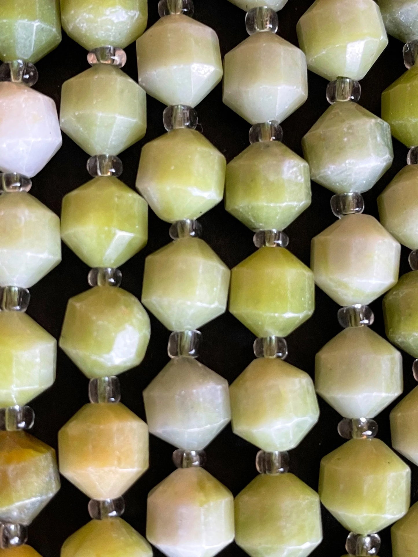 Natural Green Jade Stone Bead . Faceted 8mm 10mm Diamond Cut Shape Bead. Gorgeous Natural Olive Green Jade Gemstone Bead. Full Strand 15.5”