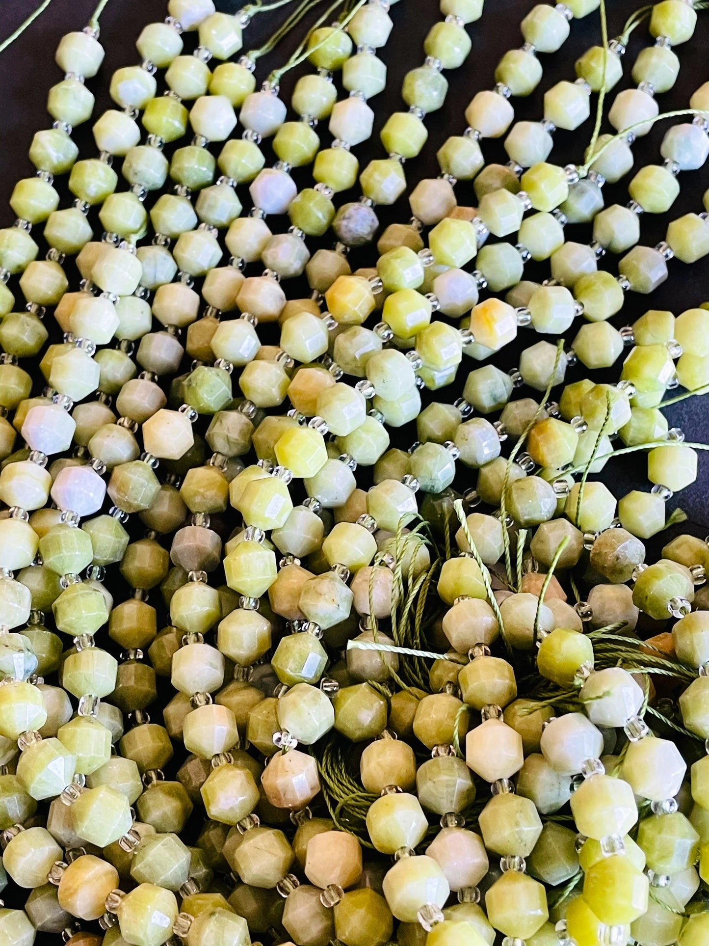 Natural Green Jade Stone Bead . Faceted 8mm 10mm Diamond Cut Shape Bead. Gorgeous Natural Olive Green Jade Gemstone Bead. Full Strand 15.5”