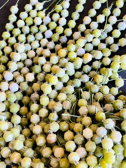 Natural Green Jade Stone Bead . Faceted 8mm 10mm Diamond Cut Shape Bead. Gorgeous Natural Olive Green Jade Gemstone Bead. Full Strand 15.5”