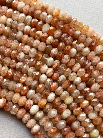 Natural fire sunstone bead. Faceted 5x7mm 6x10mm Rondelle bead. Gorgeous natural orange red fire color sunstone bead . Nice quality gemstone