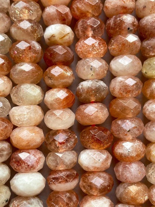 Natural fire sunstone bead. Faceted 5x7mm 6x10mm Rondelle bead. Gorgeous natural orange red fire color sunstone bead . Nice quality gemstone