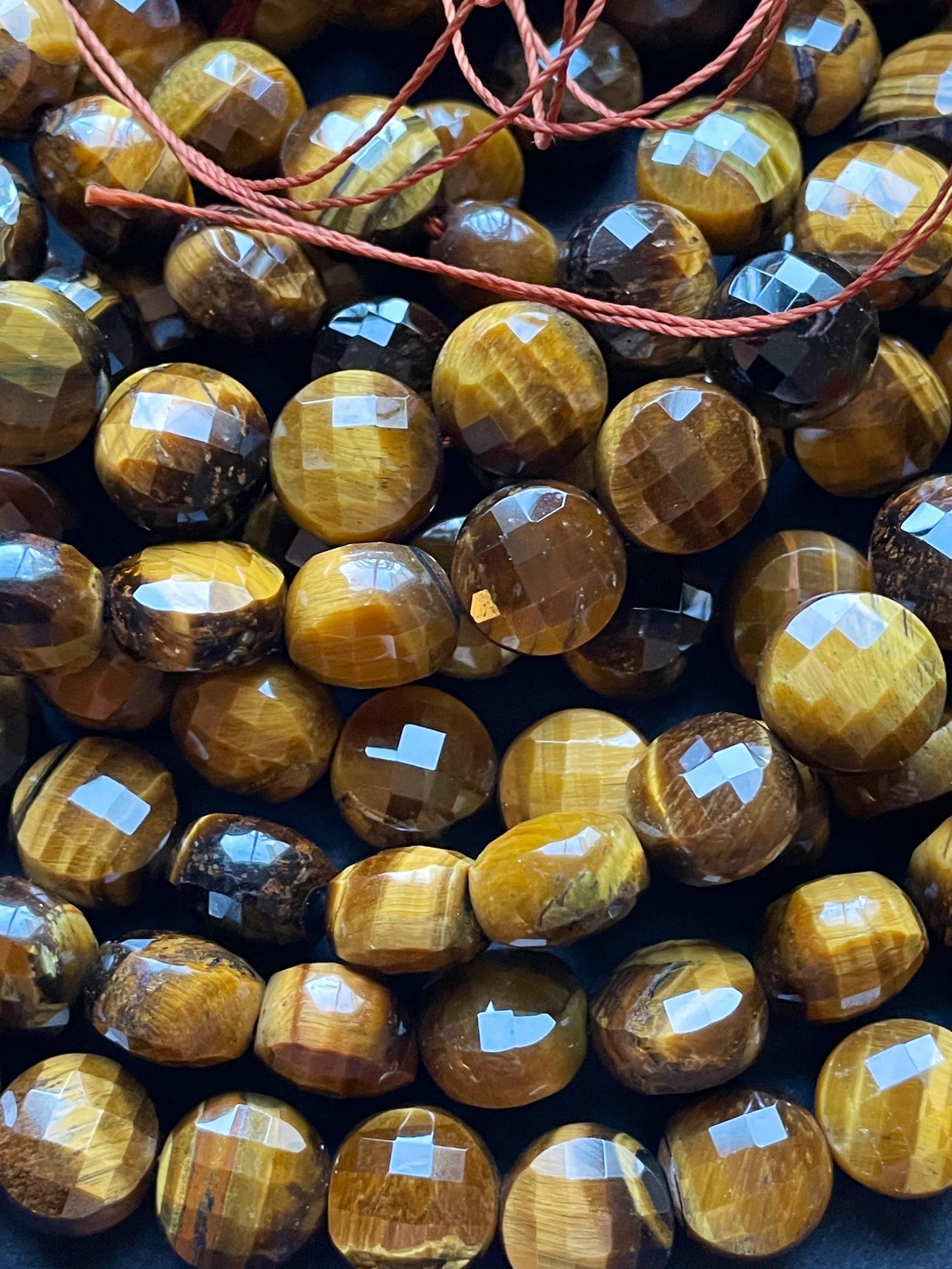 AAA Natural tiger eye stone bead. Faceted 10mm coin shape bead . Beautiful natural gold yellow color tiger eye gemstone bead. 15.5” strand