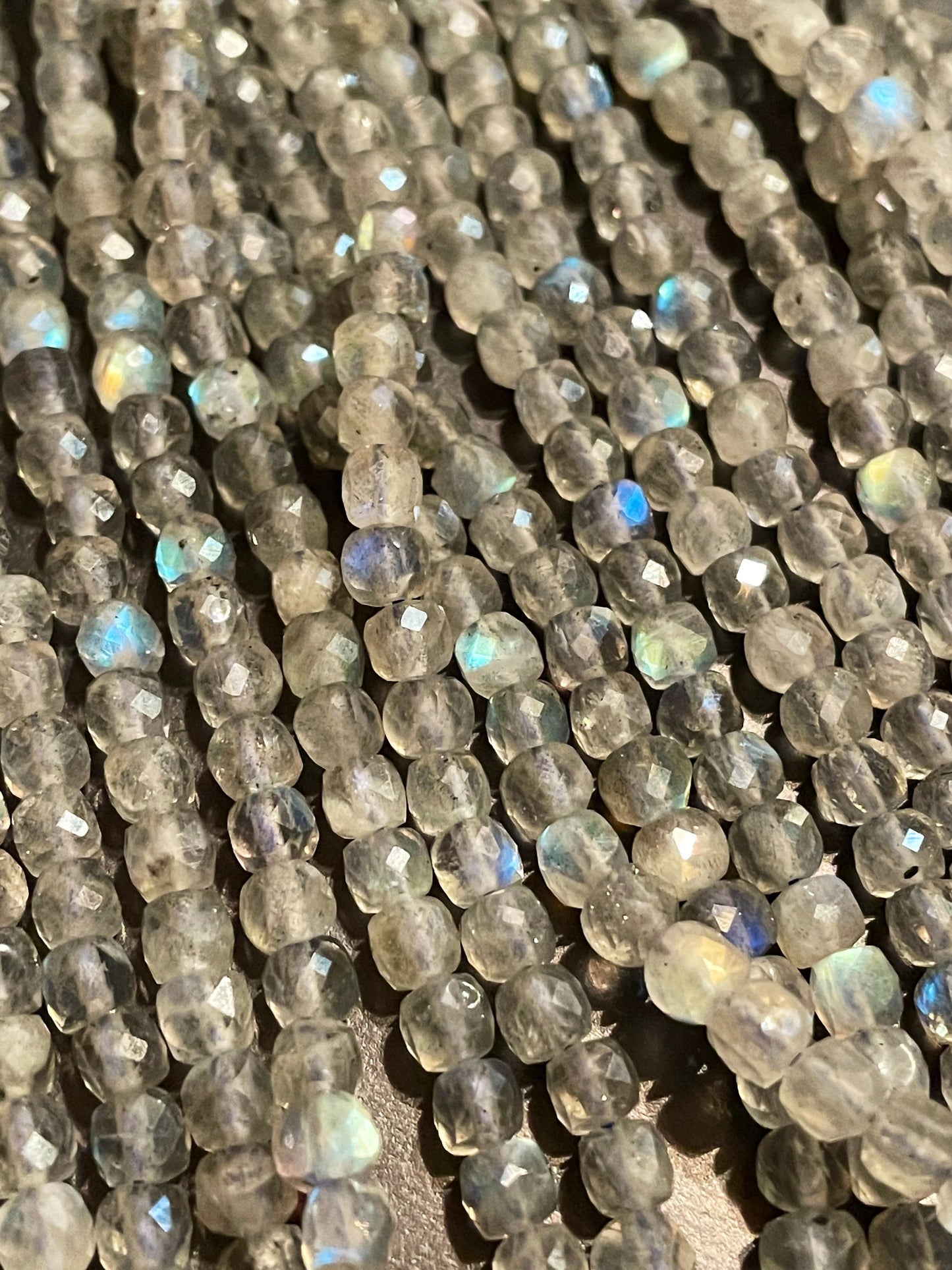 AAA Natural blue flash labradorite stone bead. Faceted 4mm square shape bead. Gorgeous natural blue flash labradorite gemstone bead.15.5”