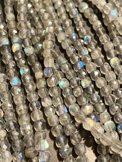 AAA Natural blue flash labradorite stone bead. Faceted 4mm square shape bead. Gorgeous natural blue flash labradorite gemstone bead.15.5”