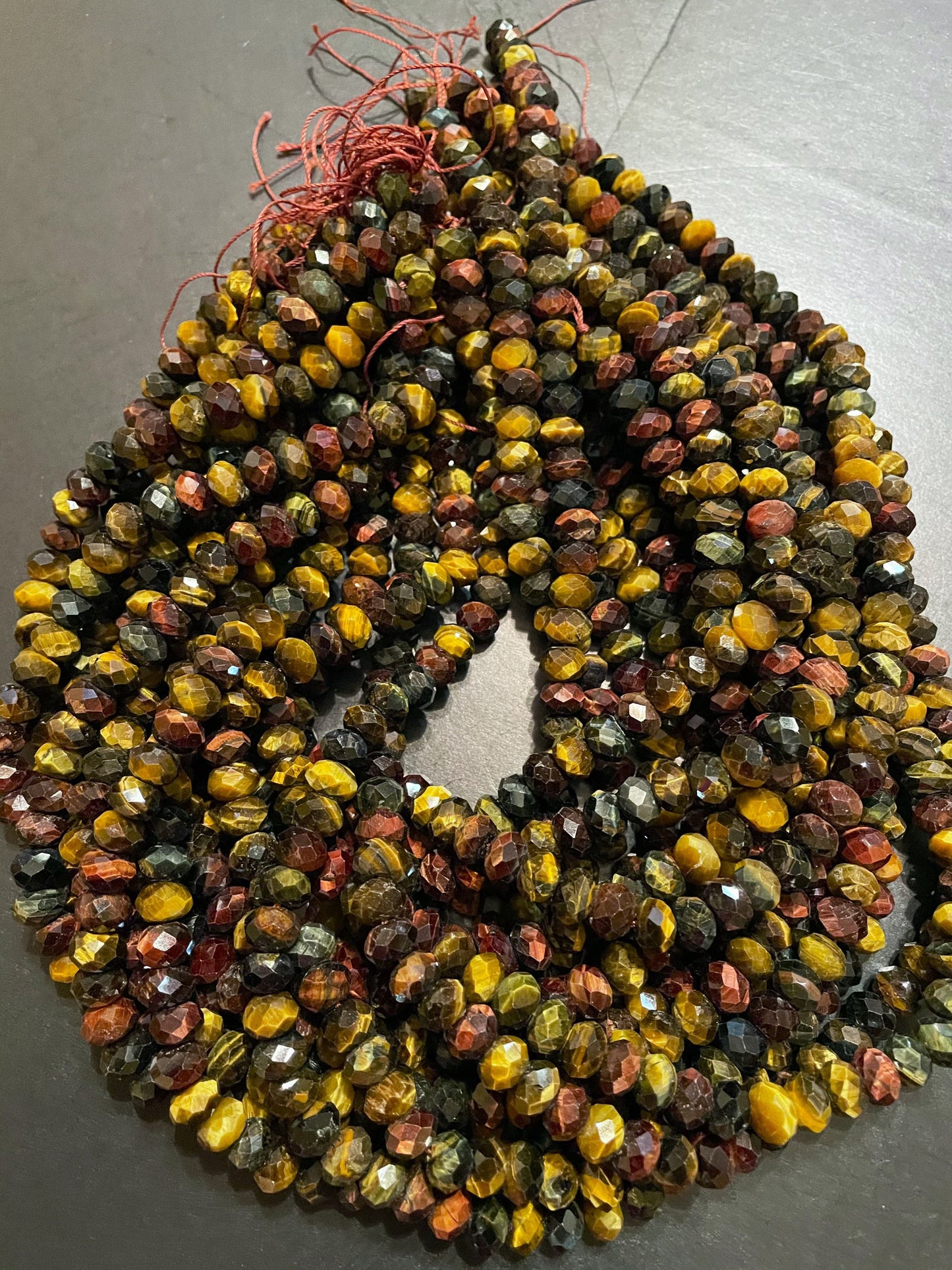 AAA Natural tiger eye stone bead. Faceted 5x8mm Rondelle bead. Beautiful natural MULTICOLOR tiger eye gemstone bead. Full strand 15.5” bead