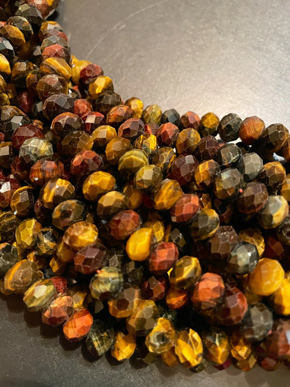 AAA Natural tiger eye stone bead. Faceted 5x8mm Rondelle bead. Beautiful natural MULTICOLOR tiger eye gemstone bead. Full strand 15.5” bead