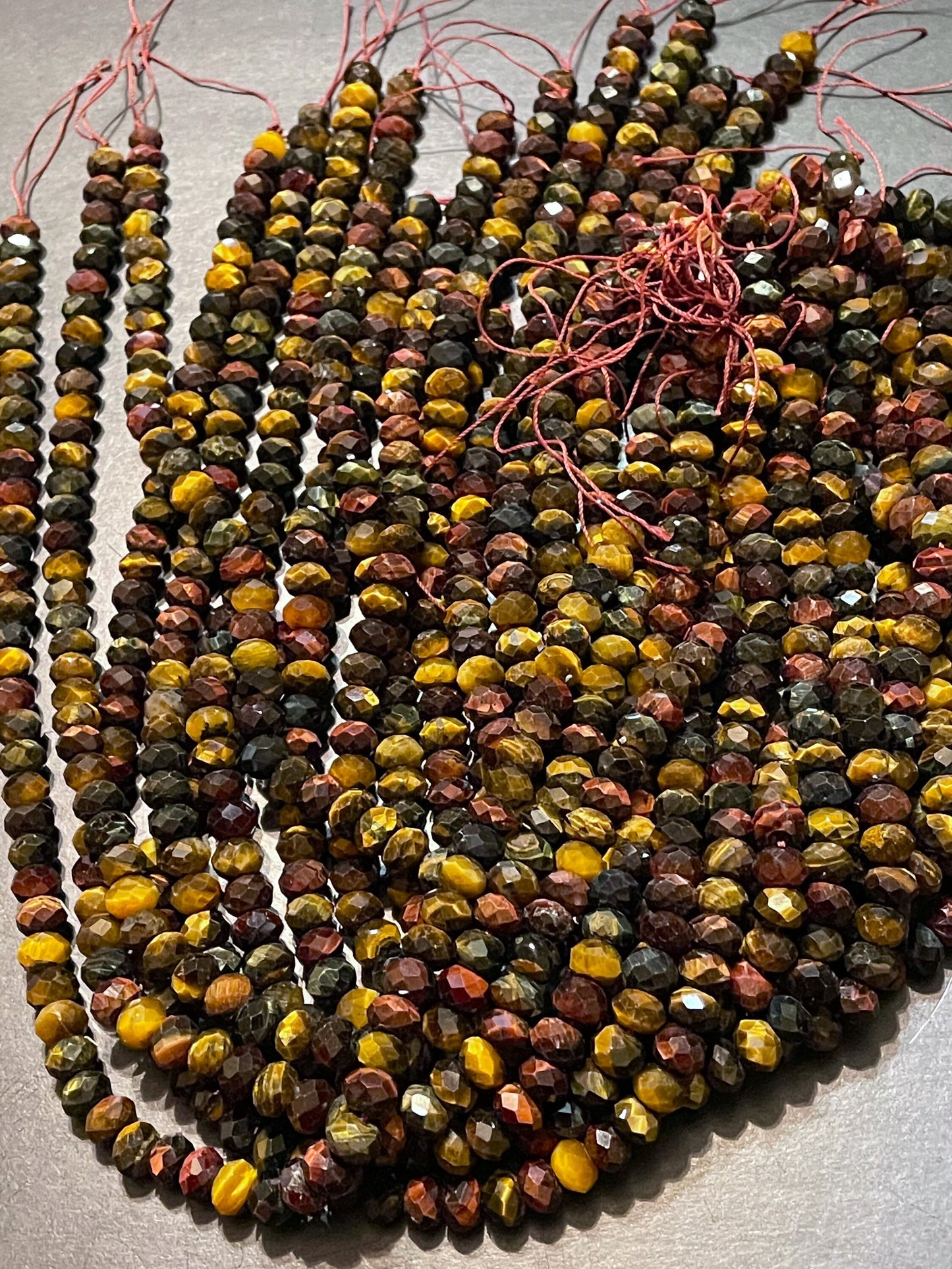 AAA Natural tiger eye stone bead. Faceted 5x8mm Rondelle bead. Beautiful natural MULTICOLOR tiger eye gemstone bead. Full strand 15.5” bead