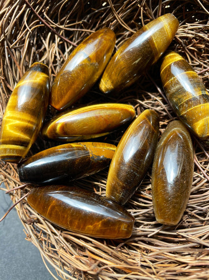 Beautiful natural tiger eye stone bead. 14x40mm barrel shape bead. Gorgeous natural golden yellow color tiger eye gemstone bead.