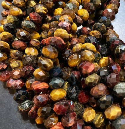 AAA Natural tiger eye stone bead. Faceted 5x8mm Rondelle bead. Beautiful natural MULTICOLOR tiger eye gemstone bead. Full strand 15.5” bead