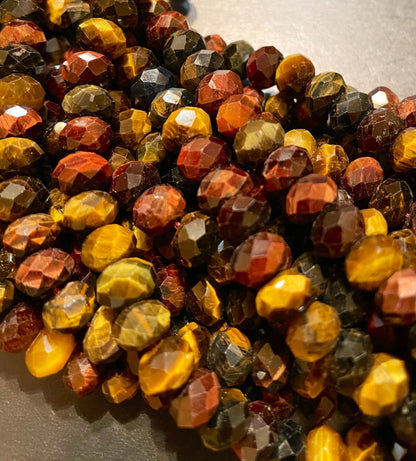 AAA Natural tiger eye stone bead. Faceted 5x8mm Rondelle bead. Beautiful natural MULTICOLOR tiger eye gemstone bead. Full strand 15.5” bead