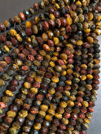 AAA Natural tiger eye stone bead. Faceted 5x8mm Rondelle bead. Beautiful natural MULTICOLOR tiger eye gemstone bead. Full strand 15.5” bead