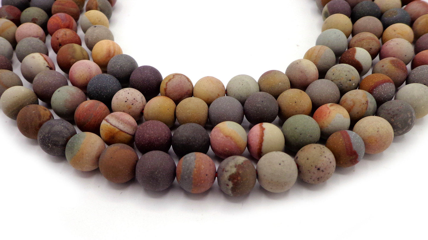 NATURAL Gemstone Matte Picaso Jasper, Smooth Round, 6/8/10/12mm Full Strand 16', For Making JEWELRY! Not Treated In Anyway! AAA Quality!