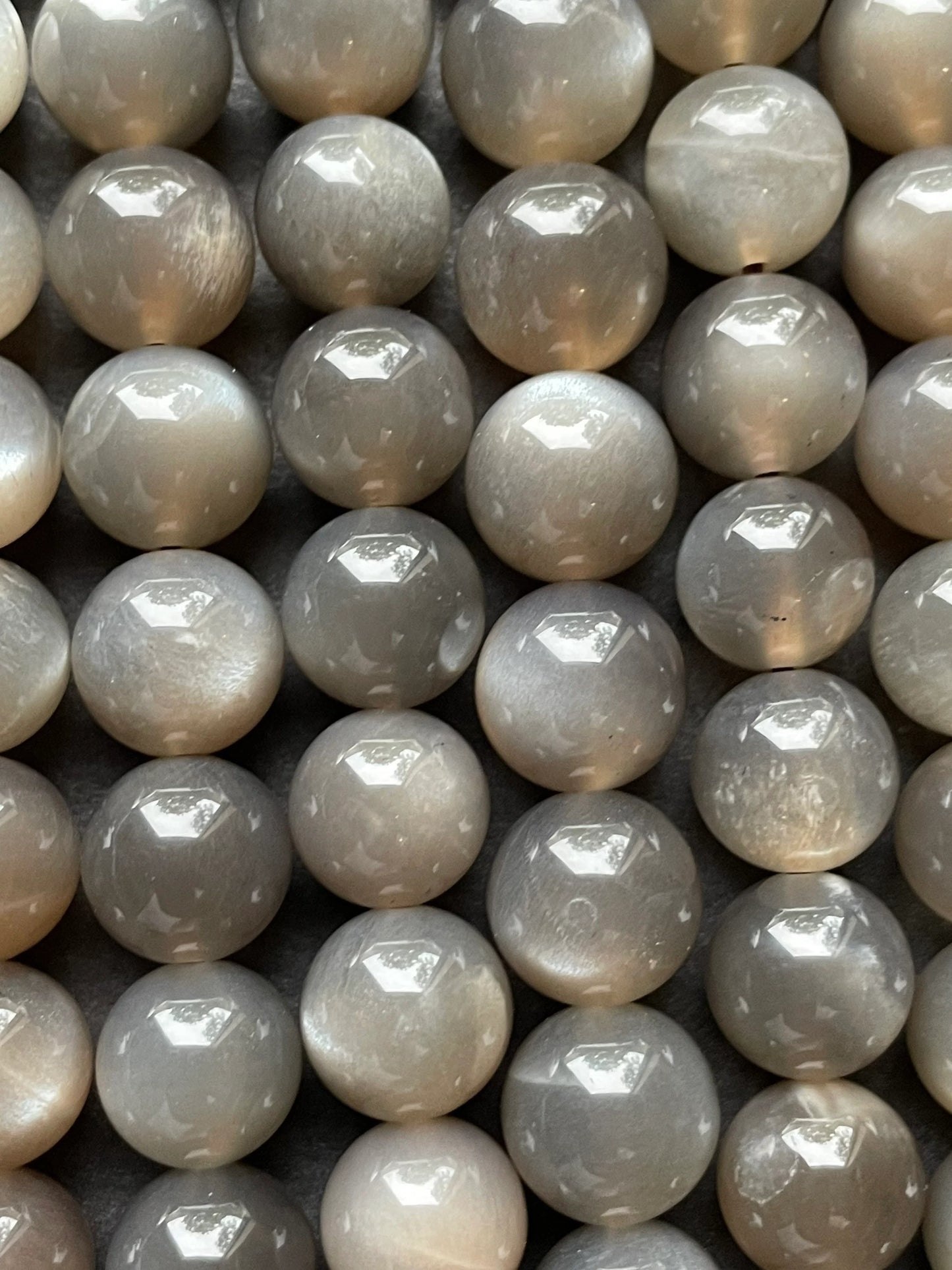 AAA Natural gray moonstone bead. 5mm, 6mm, 7mm, 8mm, 9mm, 10mm round stone bead. Beautiful natural rainbow flash on. Full strand 15.5”