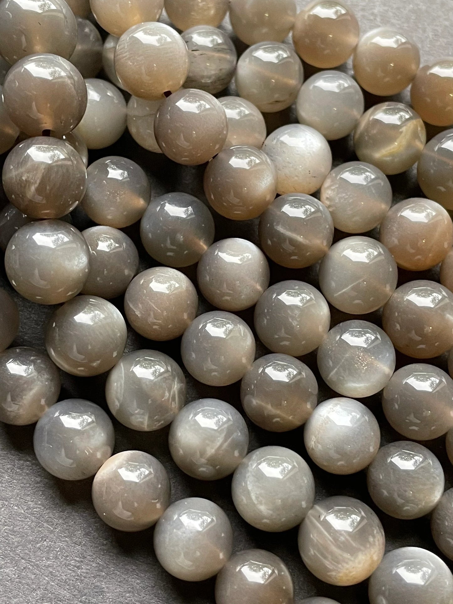 AAA Natural gray moonstone bead. 5mm, 6mm, 7mm, 8mm, 9mm, 10mm round stone bead. Beautiful natural rainbow flash on. Full strand 15.5”