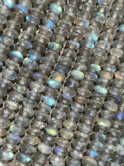 AA Natural blue flash labradorite stone bead . Faceted 3x4mm Rondelle Shape bead. Gorgeous gray color with beautiful blue flash full strand