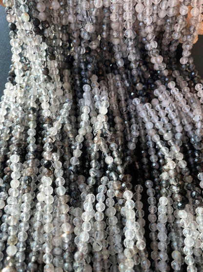 AAA Natural Tourmaline quartz stone bead. Faceted 5mm round bead . Beautiful natural super clear Black Tourmaline quartz.full strand 15.5”