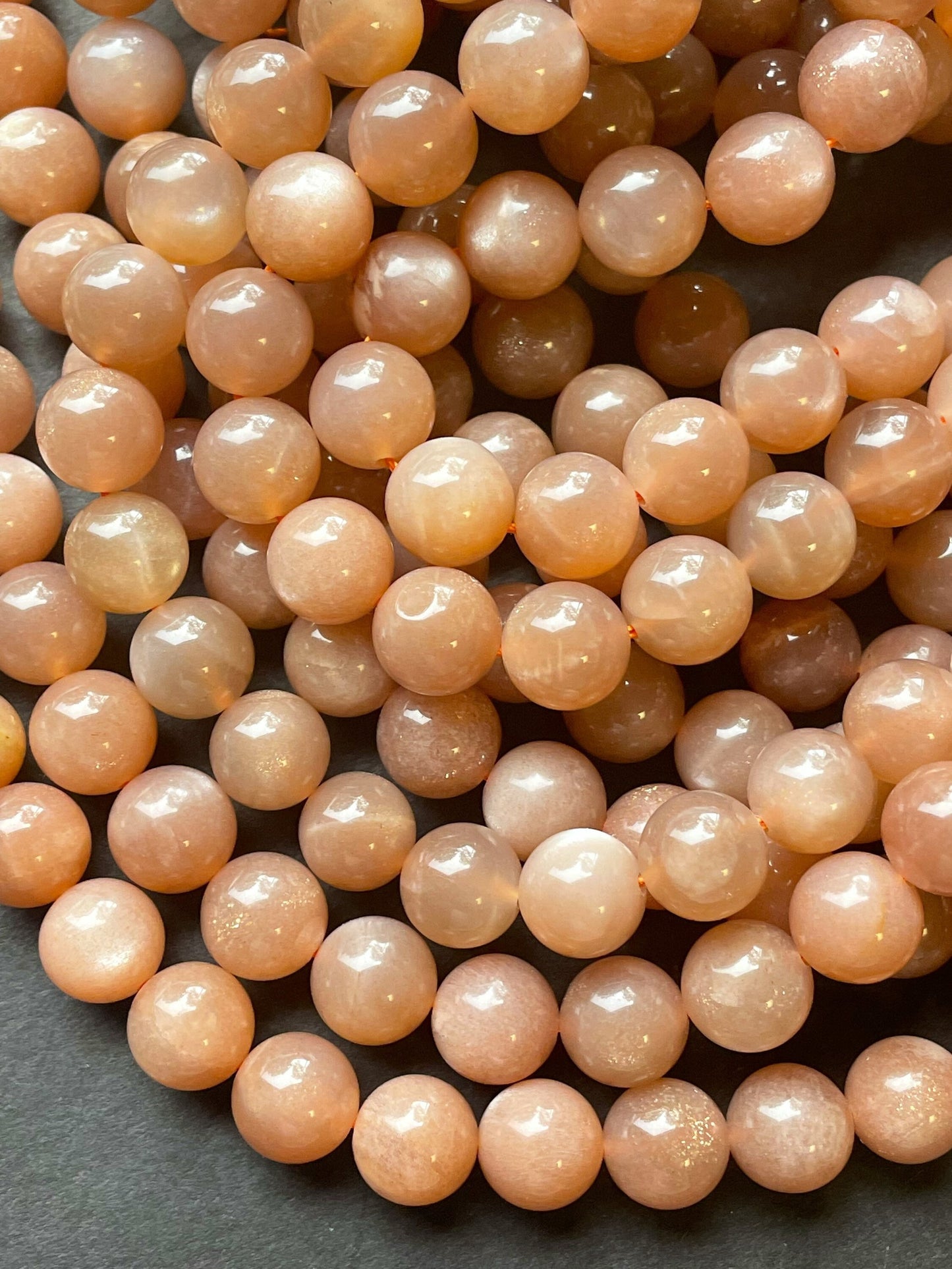 AAA Natural Peach Moonstone Gemstone Bead 6mm 8mm 10mm Round Bead, Beautiful Natural Peach Brown Color with Flash, Excellent High Quality