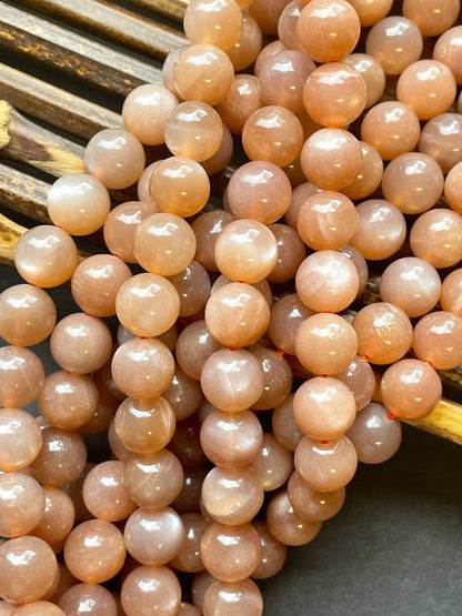 AAA Natural Peach Moonstone Gemstone Bead 6mm 8mm 10mm Round Bead, Beautiful Natural Peach Brown Color with Flash, Excellent High Quality