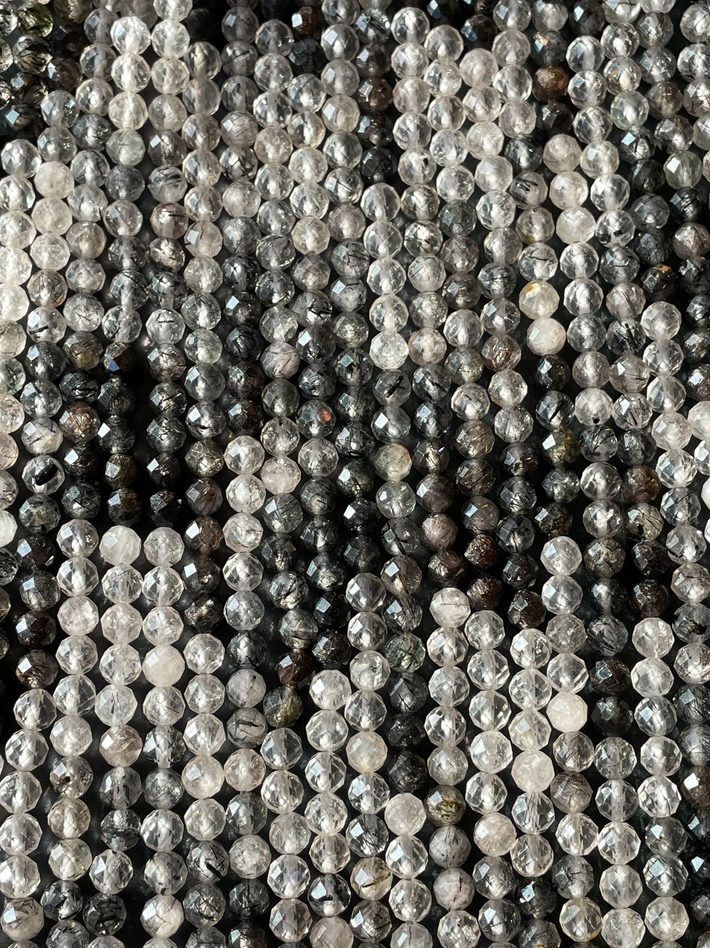 AAA Natural Tourmaline quartz stone bead. Faceted 5mm round bead . Beautiful natural super clear Black Tourmaline quartz.full strand 15.5”