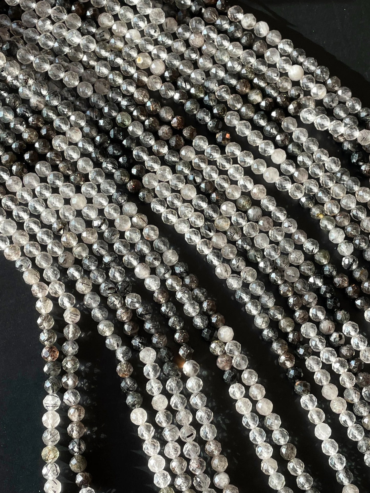 AAA Natural Tourmaline quartz stone bead. Faceted 5mm round bead . Beautiful natural super clear Black Tourmaline quartz.full strand 15.5”