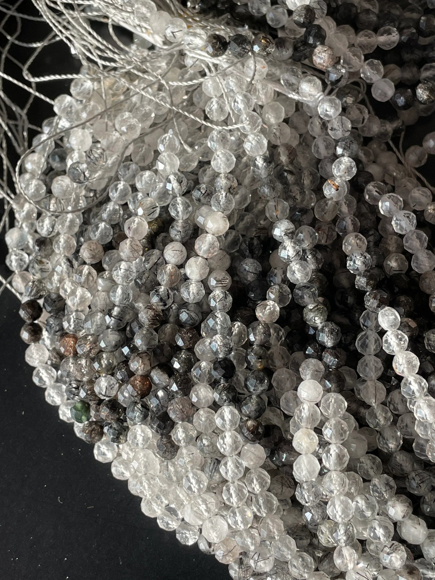 AAA Natural Tourmaline quartz stone bead. Faceted 5mm round bead . Beautiful natural super clear Black Tourmaline quartz.full strand 15.5”
