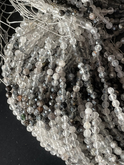 AAA Natural Tourmaline quartz stone bead. Faceted 5mm round bead . Beautiful natural super clear Black Tourmaline quartz.full strand 15.5”