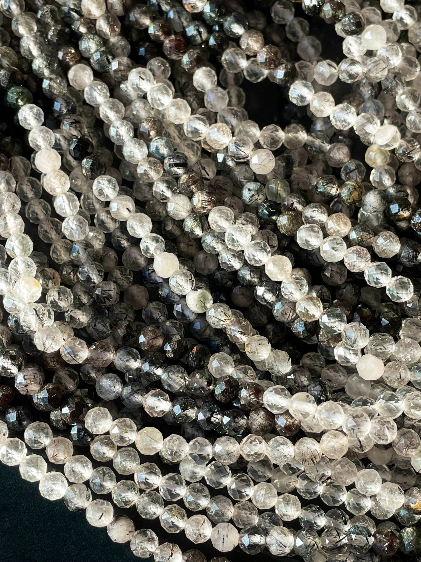AAA Natural Tourmaline quartz stone bead. Faceted 5mm round bead . Beautiful natural super clear Black Tourmaline quartz.full strand 15.5”