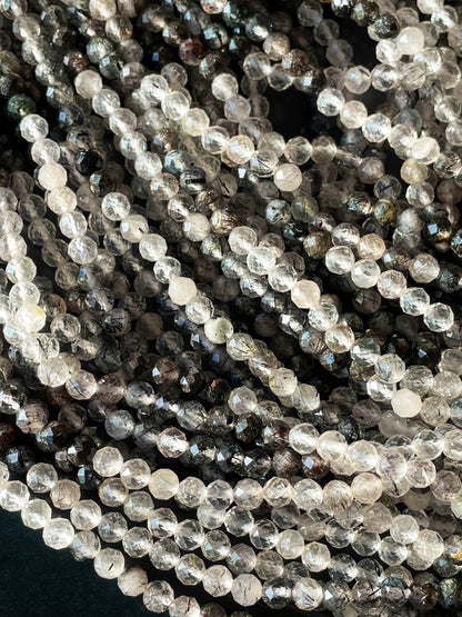 AAA Natural Tourmaline quartz stone bead. Faceted 5mm round bead . Beautiful natural super clear Black Tourmaline quartz.full strand 15.5”