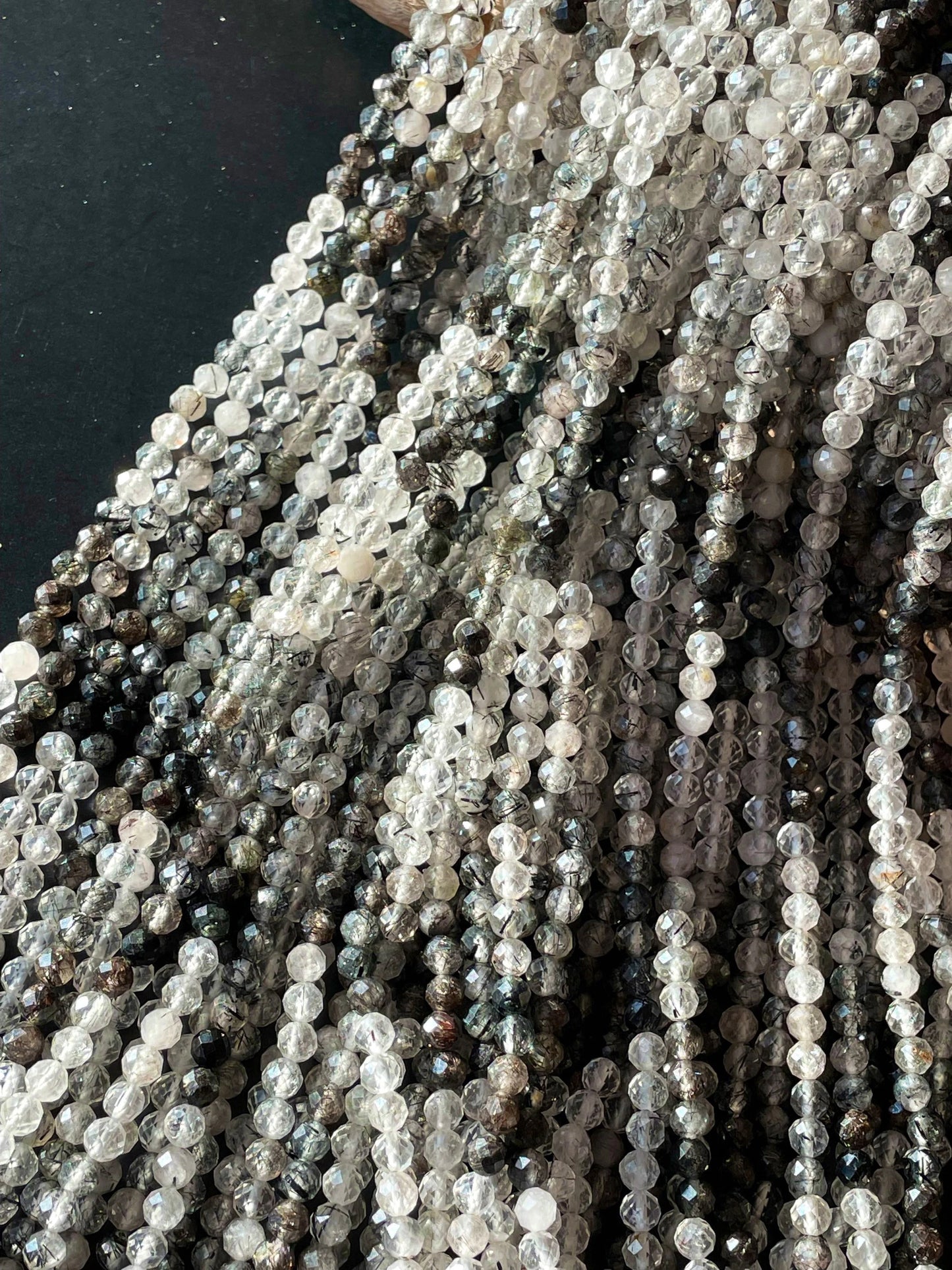 AAA Natural Tourmaline quartz stone bead. Faceted 5mm round bead . Beautiful natural super clear Black Tourmaline quartz.full strand 15.5”