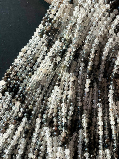 AAA Natural Tourmaline quartz stone bead. Faceted 5mm round bead . Beautiful natural super clear Black Tourmaline quartz.full strand 15.5”
