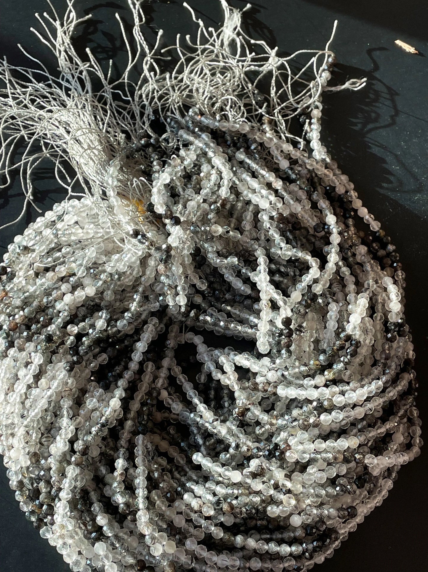 AAA Natural Tourmaline quartz stone bead. Faceted 5mm round bead . Beautiful natural super clear Black Tourmaline quartz.full strand 15.5”