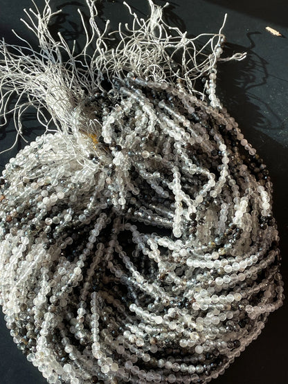 AAA Natural Tourmaline quartz stone bead. Faceted 5mm round bead . Beautiful natural super clear Black Tourmaline quartz.full strand 15.5”