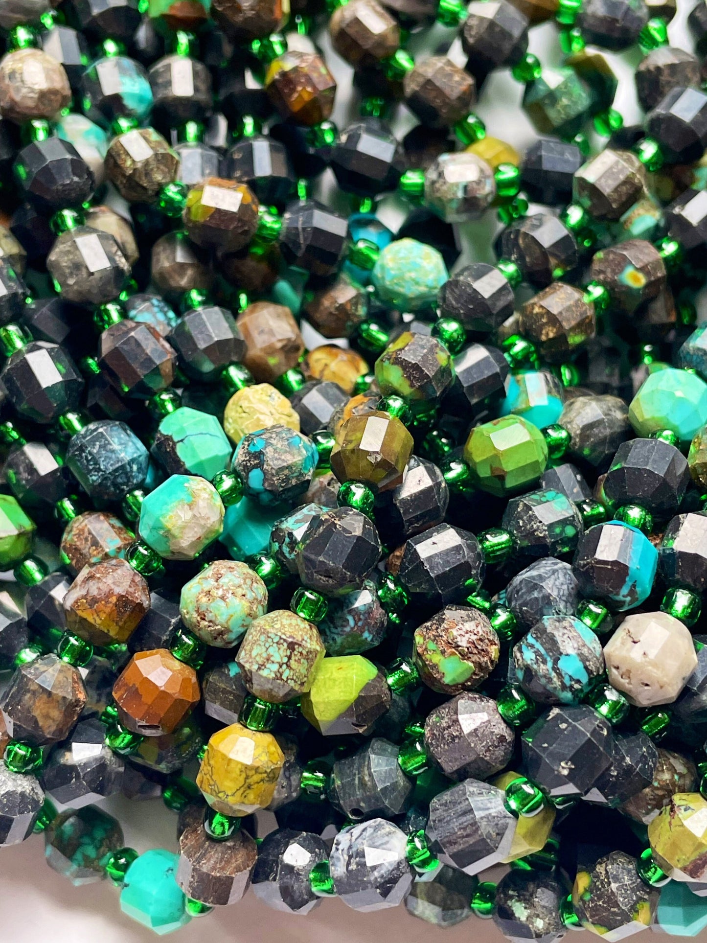 Natural turquoise stone bead. 6mm Faceted diamond cut shape bead. Beautiful natural blue turquoise with brown color turquoise. Full strand