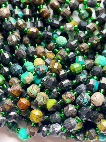 Natural turquoise stone bead. 6mm Faceted diamond cut shape bead. Beautiful natural blue turquoise with brown color turquoise. Full strand