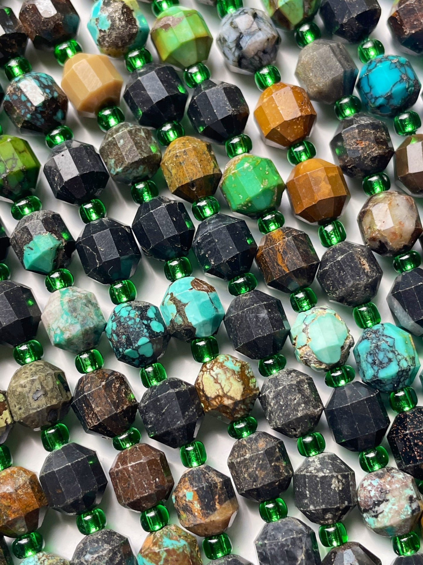 Natural turquoise stone bead. 6mm Faceted diamond cut shape bead. Beautiful natural blue turquoise with brown color turquoise. Full strand