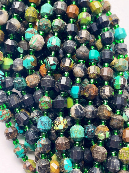 Natural turquoise stone bead. 6mm Faceted diamond cut shape bead. Beautiful natural blue turquoise with brown color turquoise. Full strand