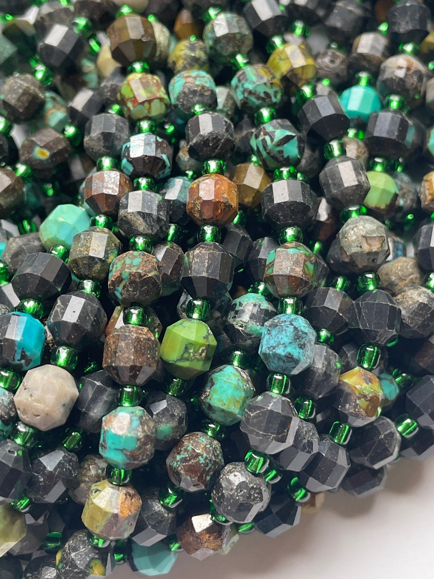 Natural turquoise stone bead. 6mm Faceted diamond cut shape bead. Beautiful natural blue turquoise with brown color turquoise. Full strand