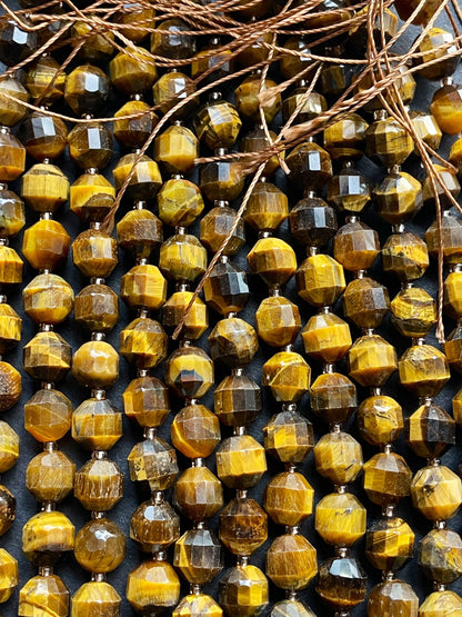 AAA Natural tiger eye stone bead. Faceted 8x10mm 10x12mm diamond shaped bead. Beautiful natural honey yellow brown tiger eye .full strand 15