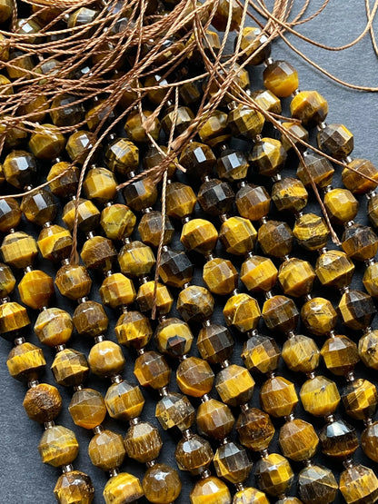 AAA Natural tiger eye stone bead. Faceted 8x10mm 10x12mm diamond shaped bead. Beautiful natural honey yellow brown tiger eye .full strand 15