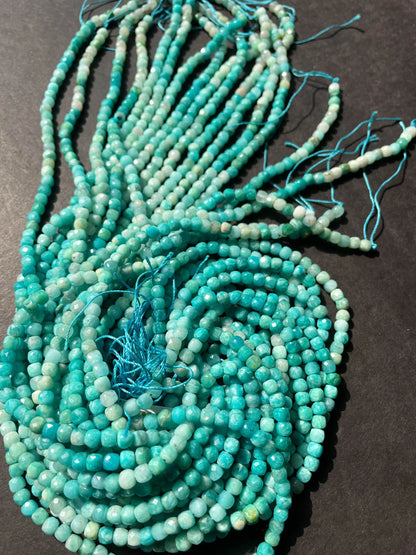 AAA Natural Amazonite Stone Bead. Faceted 4mm Cube Shape Bead. Gorgeous Natural Turquoise Blue Amazonite Gemstone Bead. Full Strand 15.5”
