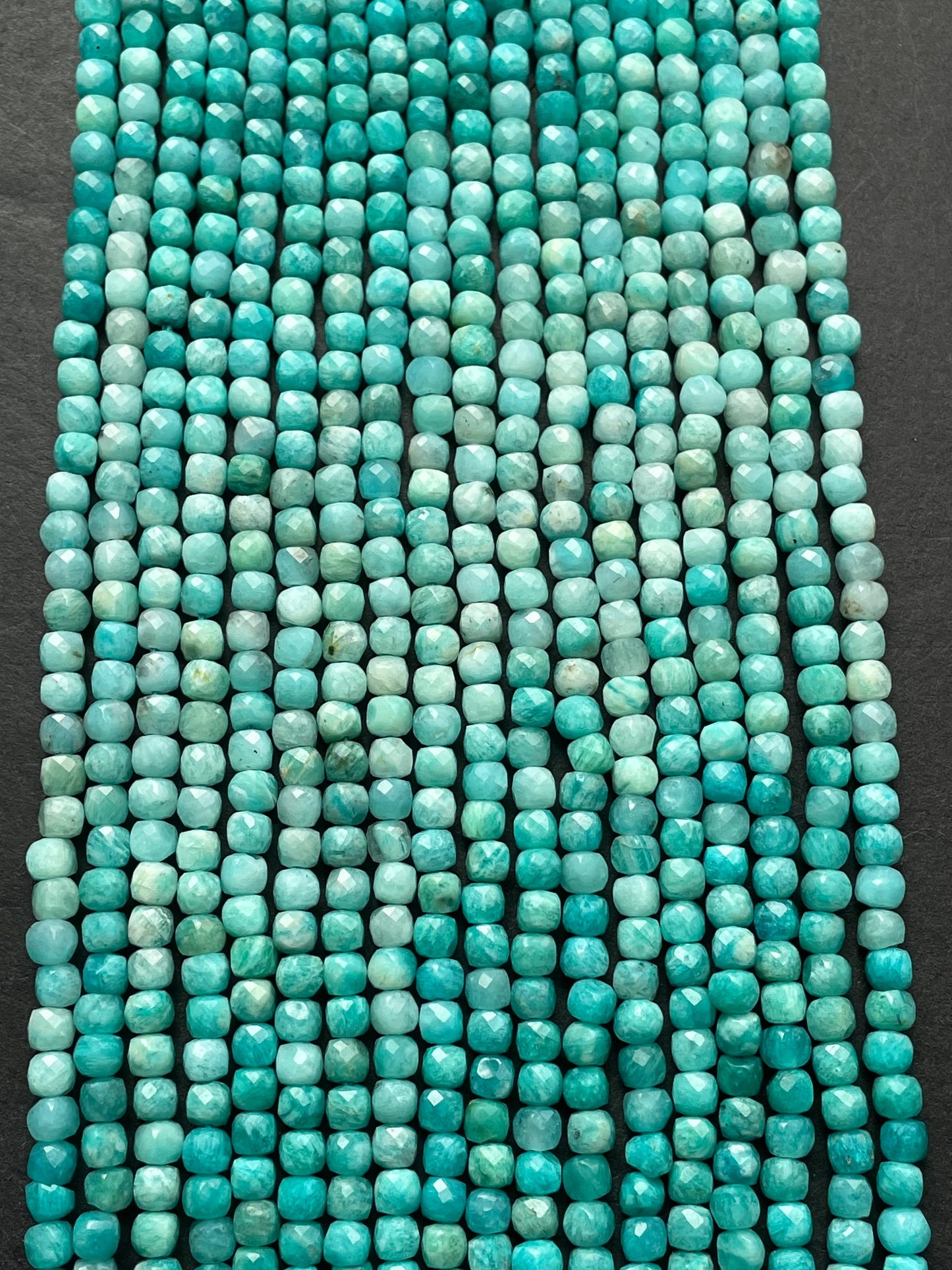 AAA Natural Amazonite Stone Bead. Faceted 4mm Cube Shape Bead. Gorgeous Natural Turquoise Blue Amazonite Gemstone Bead. Full Strand 15.5”