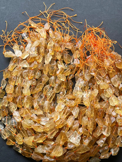 AAA 100% Natural citrine stone bead . 10x 18mm nugget shape. Beautiful natural honey yellow color citrine gemstone bead . Full strand 15.5”