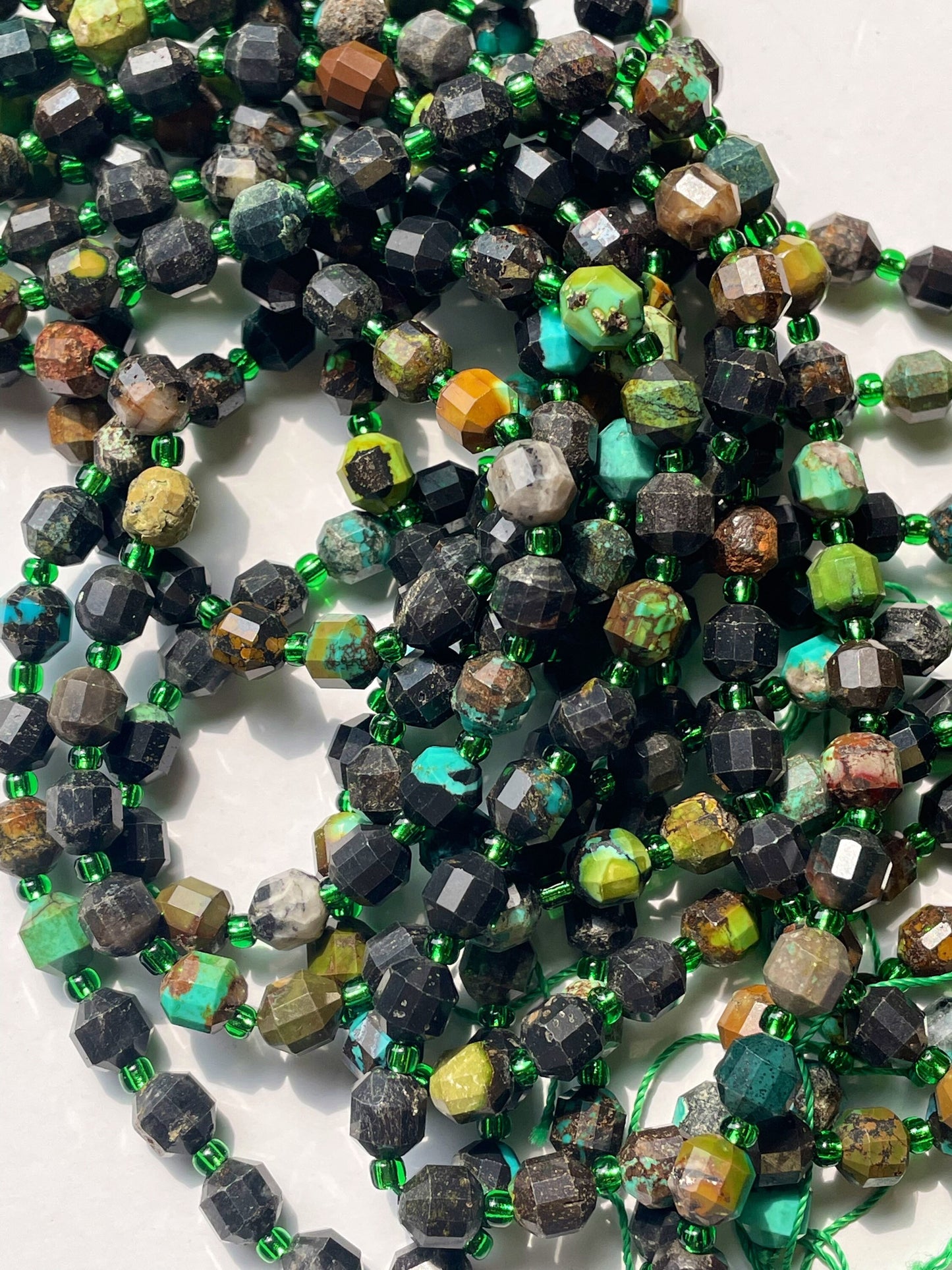 Natural turquoise stone bead. 6mm Faceted diamond cut shape bead. Beautiful natural blue turquoise with brown color turquoise. Full strand